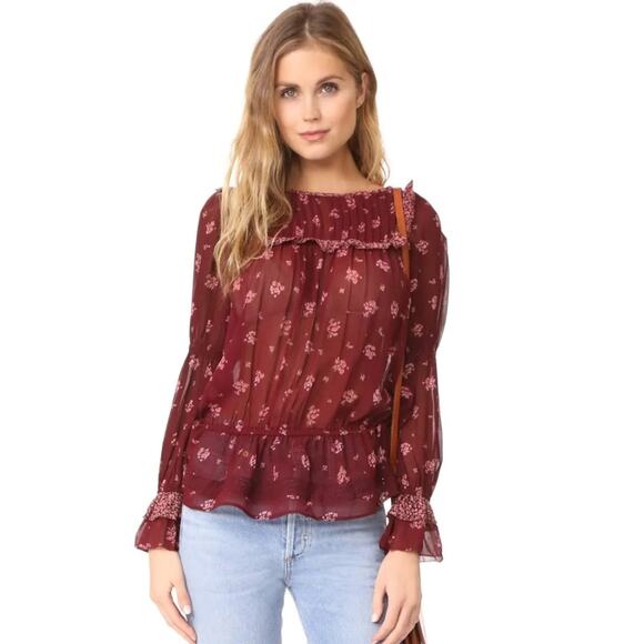 Joie Tops - Joie Deep Verbena Floral Pleated Silk Adrielle Blouse